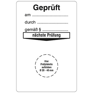 Grundplakette "Geprüft" - Zum Sortiment 
