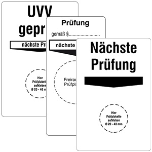 Grundplaketten "Prüfung / Nächste Prüfung" - verschiedene Aufdrucke - Zum Sortiment 