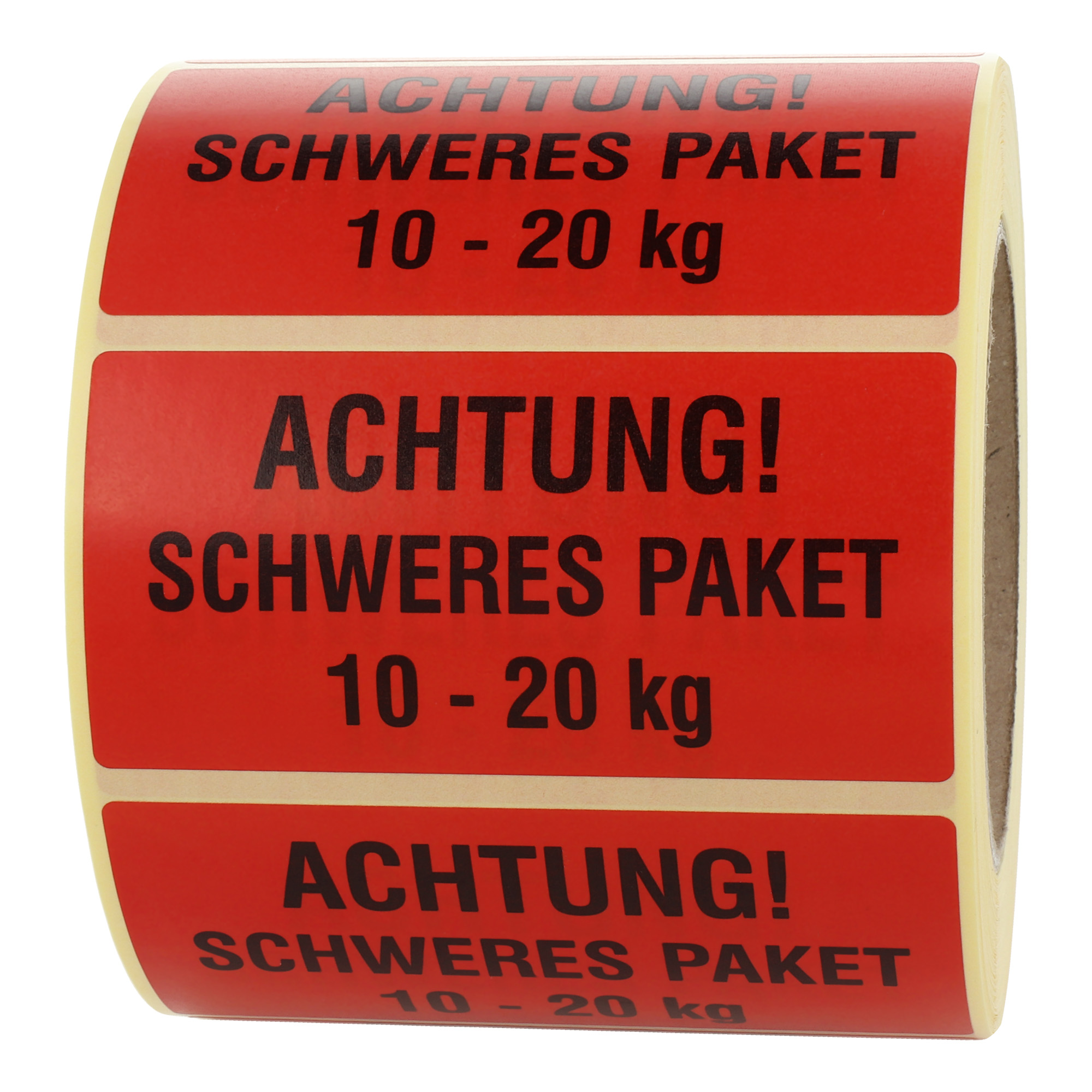 Produktbild von Warnetiketten 'Achtung! Schweres Paket! Bis 31,5 Kg' – 100 X 50 Mm, 500 Stück Pro Rolle, Leuchtrot, Permanent Haftend