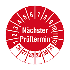 Prüfplakette 'Nächster Prüftermin', 2026-2031, Polyethylen, Ø 20 mm - Zum Produkt