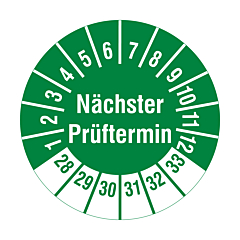 Prüfplakette 'Nächster Prüftermin', 2028-2033, Polyethylen, Ø 20 mm - Zum Produkt