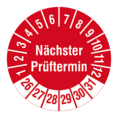 Prüfplakette 'Nächster Prüftermin', 2026-2031, Polyethylen, Ø 30 mm - Zum Produkt