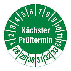 Prüfplakette 'Nächster Prüftermin', 2028-2033, Polyethylen, Ø 30 mm - Zum Produkt
