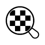 Symbol einer Lupe mit Pixelmuster zur Darstellung der Druckaufl&ouml;sung von 203 dpi.