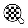 Symbol einer Lupe mit feineren Pixeln als Hinweis auf die h&ouml;here Druckaufl&ouml;sung von 300 dpi.