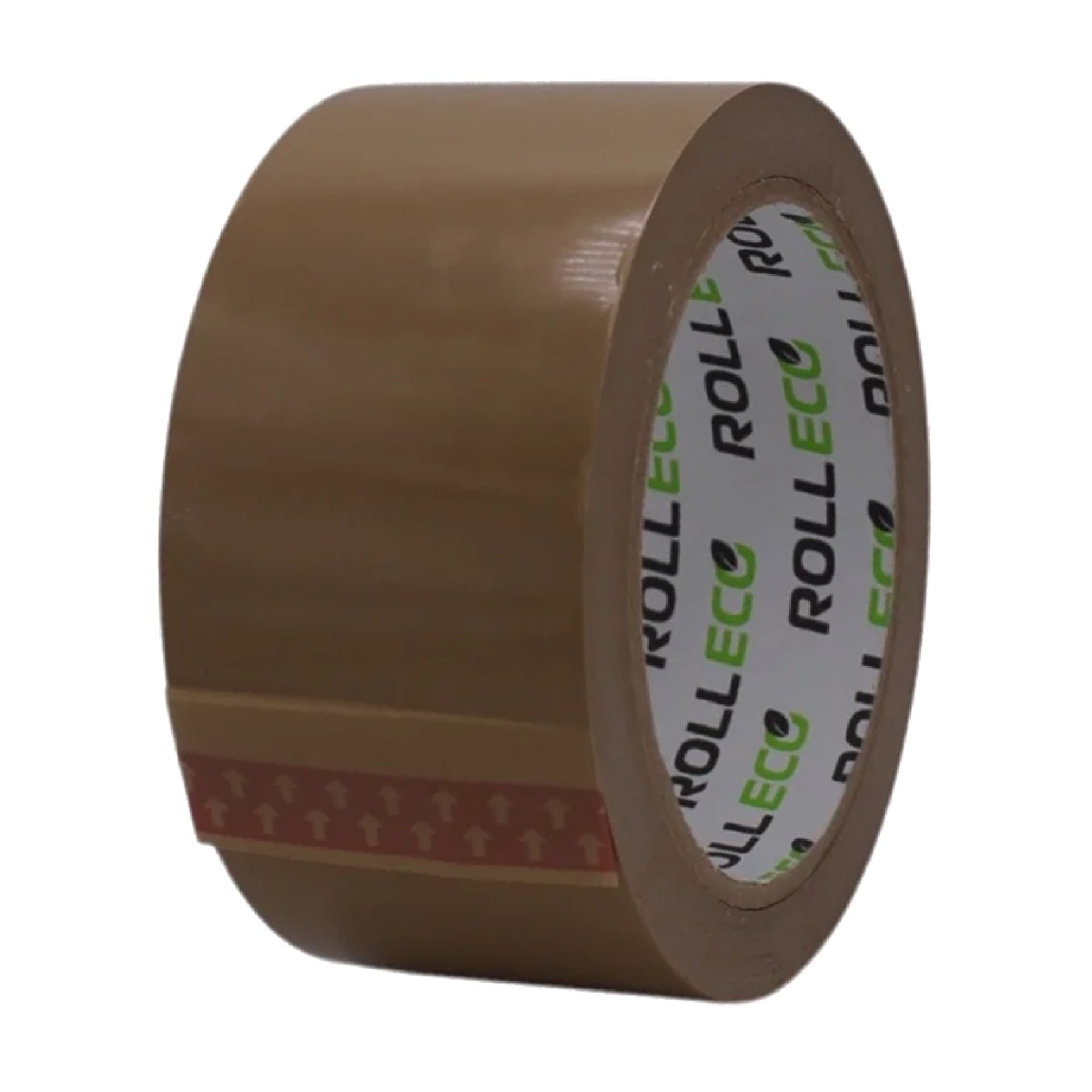 Braunes Paketband auf einer Rolle mit rotem Hinweisstreifen, rei&szlig;fest und stabil.