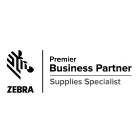 Zebra Logo mit der Bezeichnung „Premier Business Partner – Supplies Specialist“ – Labelident ist zertifizierter Partner für Zebra Etikettendrucklösungen.
